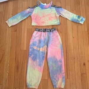 Tie-Dye Crop open shoulder Sweatshirt & Jogger Set with LOVE Waistband
